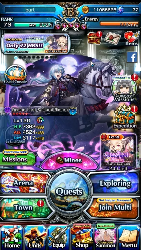 Grand Summoners Accounts End-Game Global|Rank 73|SP.Art DLS Rimuru|11 Ascend +18 TW (Frieren,DL Rimuru,WH Fen,Veldora,Shuna 1