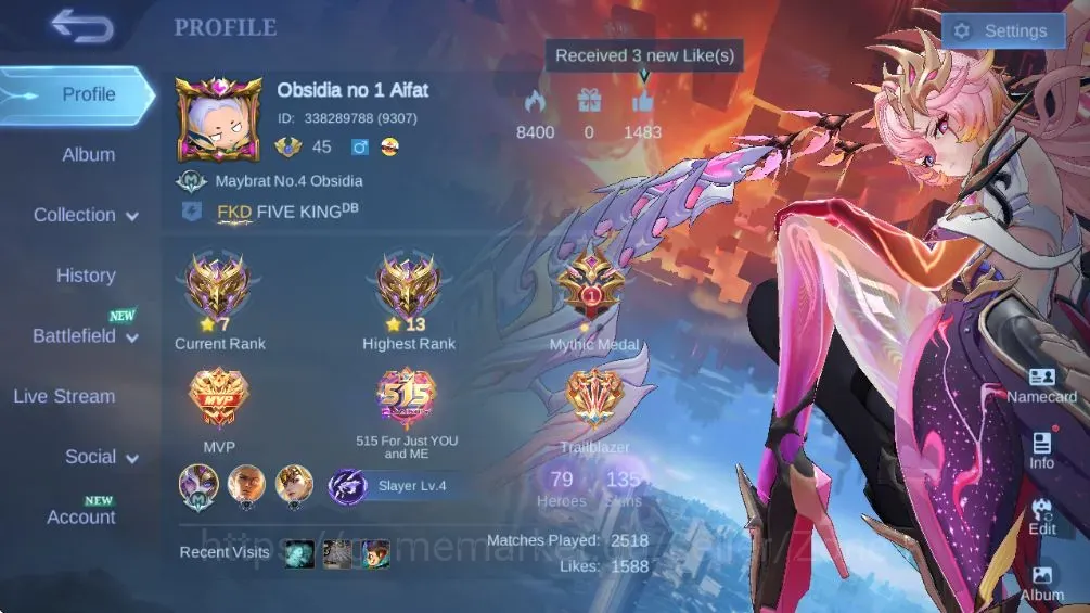 Mobile Legends: Bang Bang Accounts Others Hero 79|Skin 135|Expert|Aspirants Selena,Obsidia|KOF Karina|4 Lbox|Lborn 1