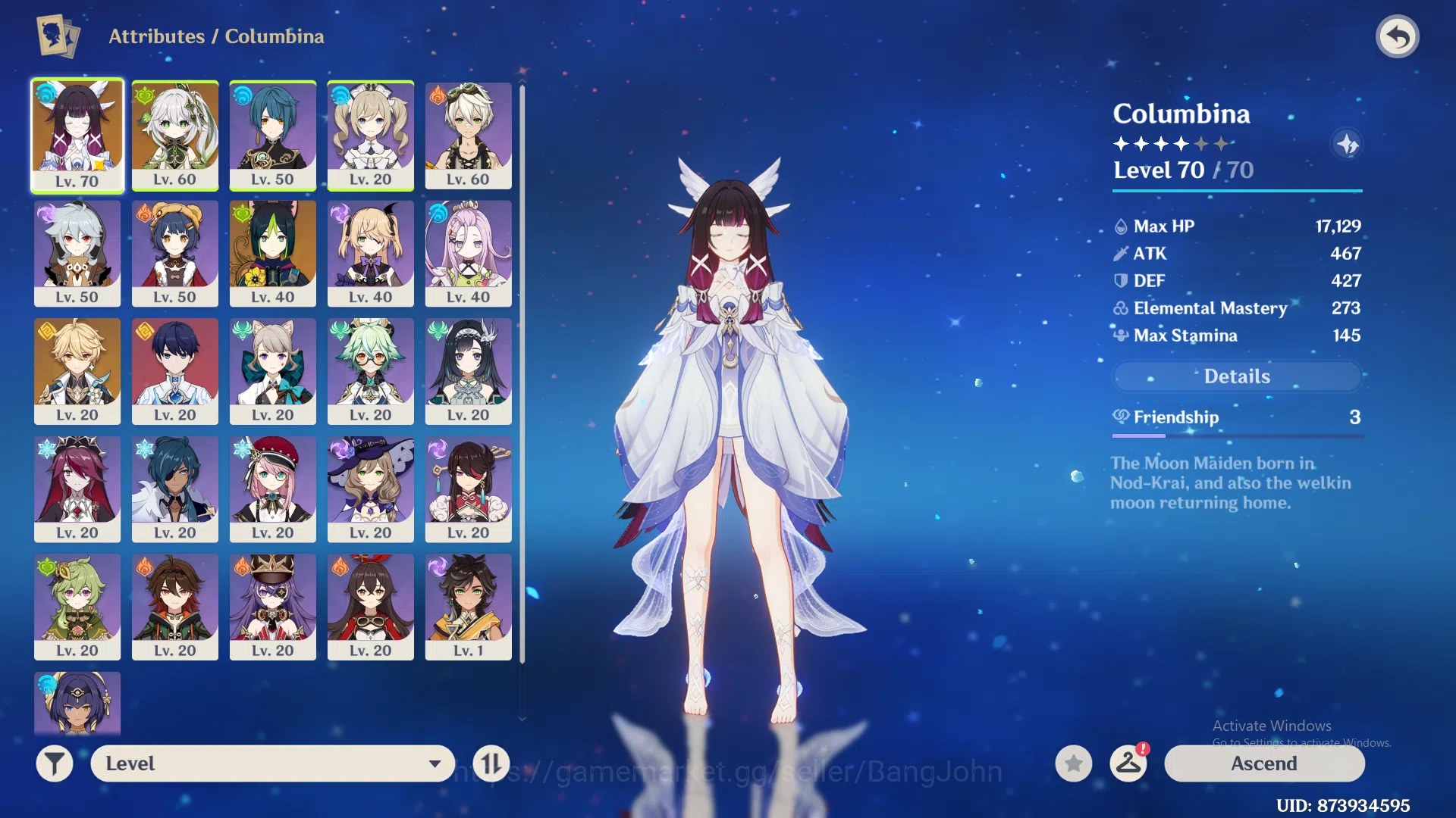 Genshin Impact Accounts ASIA | AR 38 columbinna, nahida, xingqiu, more det image 3