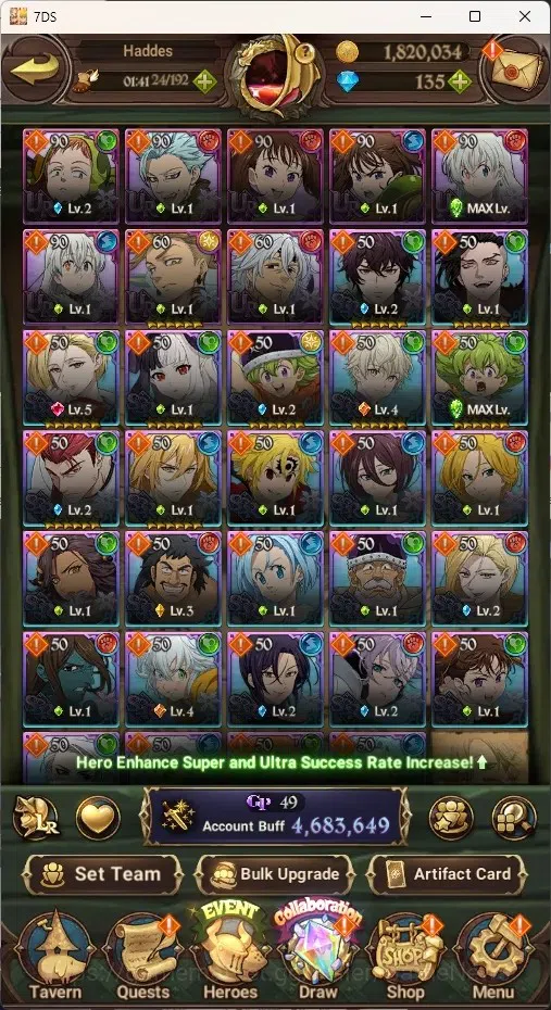 The Seven Deadly Sins: Grand Cross Accounts Endgame Asia|4,6M CC|173 DM+99 LS|5 LR+11 UR+Many Colab|Nmeli6/6,Cusack2/6,A 10