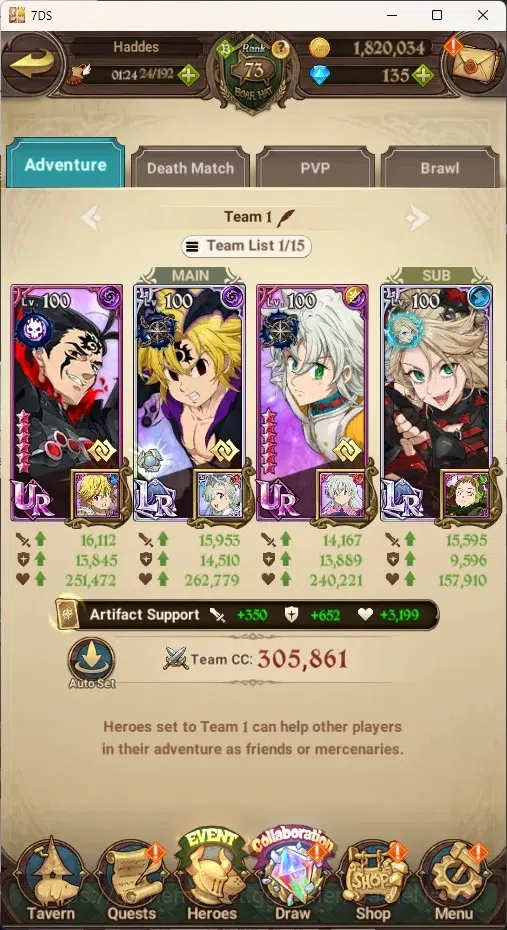 The Seven Deadly Sins: Grand Cross Accounts Endgame Asia|4,6M CC|173 DM+99 LS|5 LR+11 UR+Many Colab|Nmeli6/6,Cusack2/6,A 12