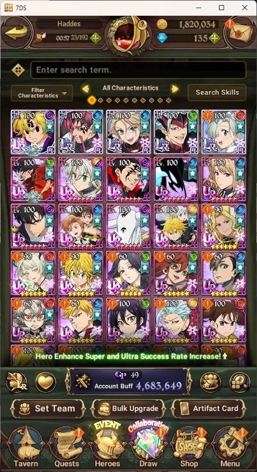 The Seven Deadly Sins: Grand Cross Accounts Endgame Asia|4,6M CC|173 DM+99 LS|5 LR+11 UR+Many Colab|Nmeli6/6,Cusack2/6,A 2