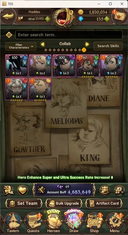 The Seven Deadly Sins: Grand Cross Accounts Endgame Asia|4,6M CC|173 DM+99 LS|5 LR+11 UR+Many Colab|Nmeli6/6,Cusack2/6,A 3