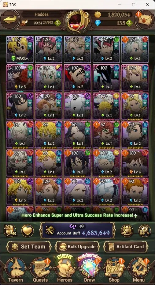 The Seven Deadly Sins: Grand Cross Accounts Endgame Asia|4,6M CC|173 DM+99 LS|5 LR+11 UR+Many Colab|Nmeli6/6,Cusack2/6,A 4