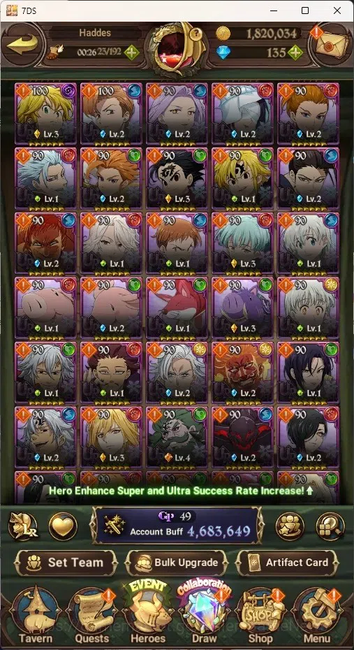 The Seven Deadly Sins: Grand Cross Accounts Endgame Asia|4,6M CC|173 DM+99 LS|5 LR+11 UR+Many Colab|Nmeli6/6,Cusack2/6,A 5