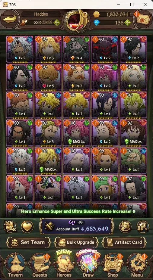 The Seven Deadly Sins: Grand Cross Accounts Endgame Asia|4,6M CC|173 DM+99 LS|5 LR+11 UR+Many Colab|Nmeli6/6,Cusack2/6,A 6