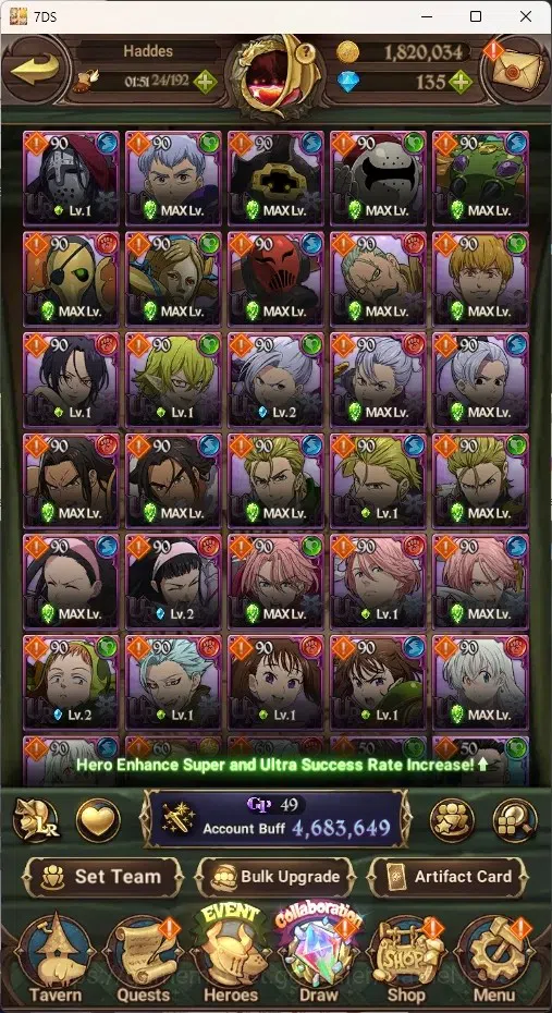 The Seven Deadly Sins: Grand Cross Accounts Endgame Asia|4,6M CC|173 DM+99 LS|5 LR+11 UR+Many Colab|Nmeli6/6,Cusack2/6,A 9