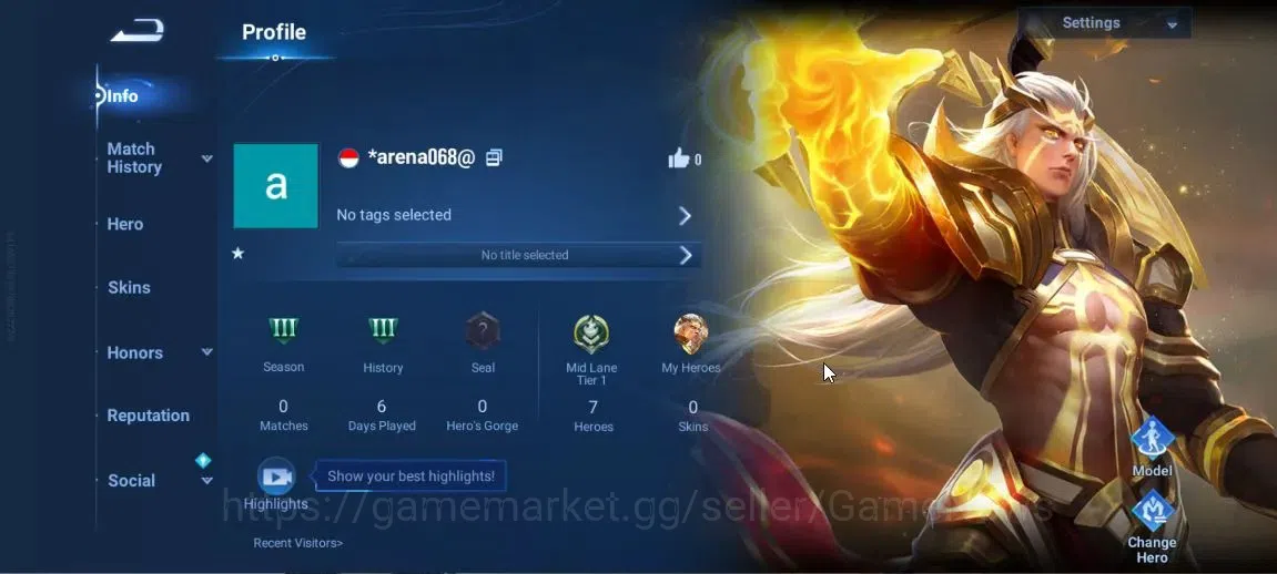 Honor of Kings Accounts Hero 7|Starter with Legend Skin Selection Chest(Di image 2
