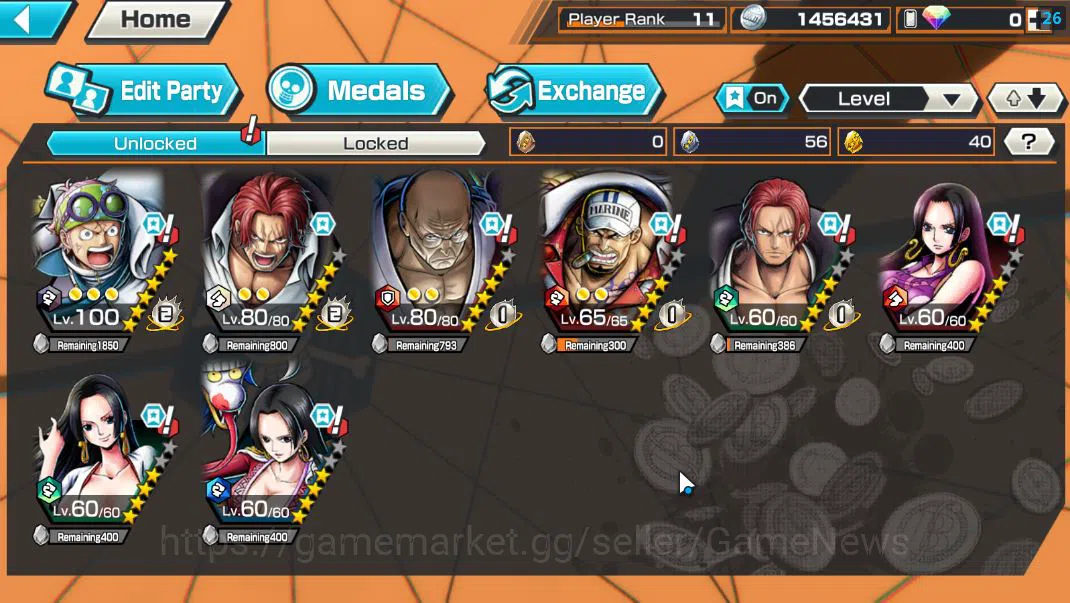 One Piece Bounty Rush Accounts Mid-Tier Global|4 EX |DD Shanks,Film Red Shanks,5Elders St.Ethanborn 5