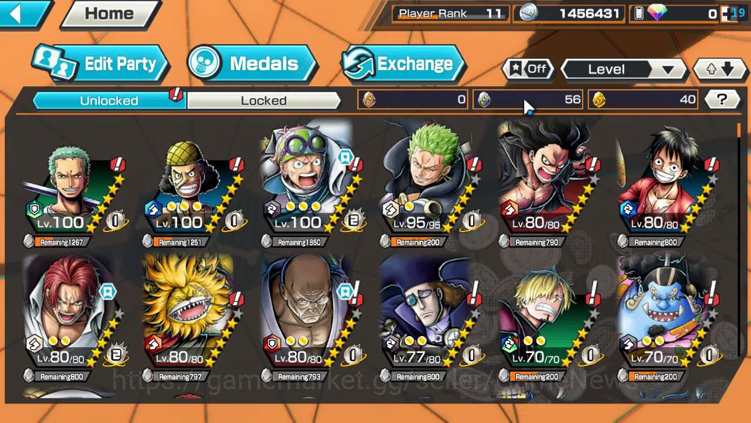 One Piece Bounty Rush Accounts Mid-Tier Global|4 EX |DD Shanks,Film Red Shanks,5Elders St.Ethanborn 6