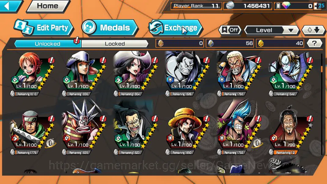 One Piece Bounty Rush Accounts Mid-Tier Global|4 EX |DD Shanks,Film Red Shanks,5Elders St.Ethanborn 8