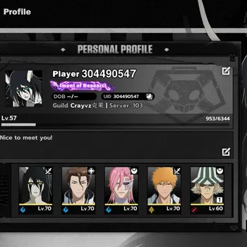 BLEACH: Soul Resonance Accounts Nuverse SEA|lv 57|9SSR|4 Sign(Ulquiorra Resurec,Aizen,Szayelaporro,Urahara)+Stamp, Ichigo