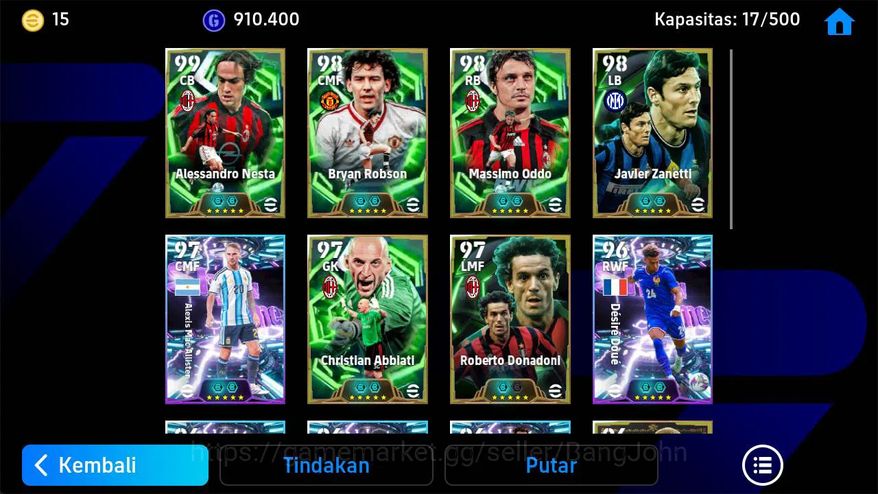 eFootball Accounts Others Power 3172, Alessandro nesta epic, Bryan Robson epic, Masimo oddo epic, Abbiati epic, Donadoni 4