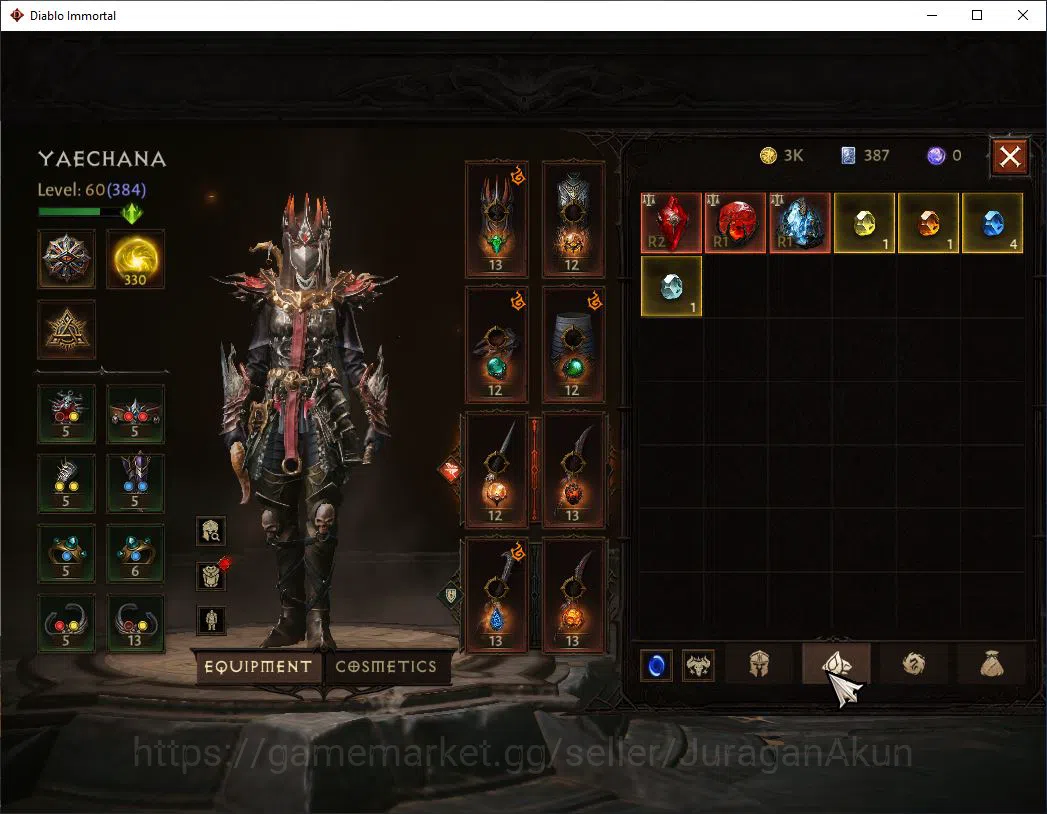 Diablo Immortal Accounts SEA-Anu |Lv60(384) Tempest |31K CR|Reso 330|Infern image 6