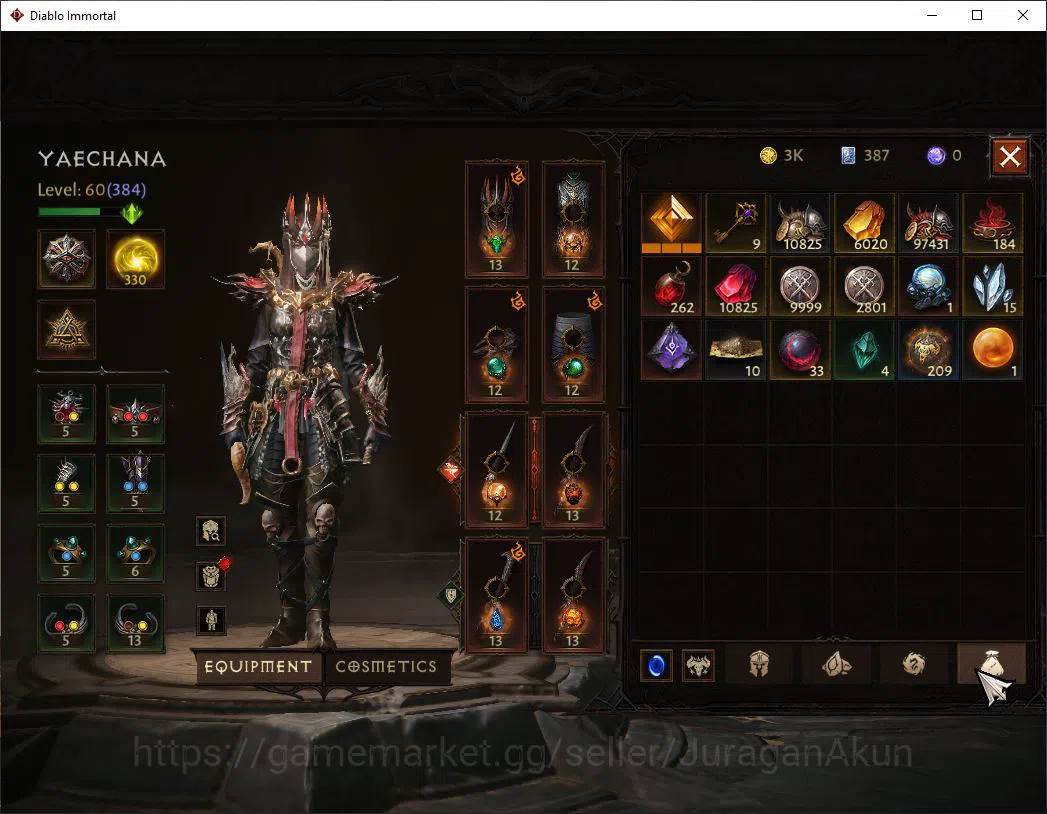 Diablo Immortal Accounts SEA-Anu |Lv60(384) Tempest |31K CR|Reso 330|Infern image 8