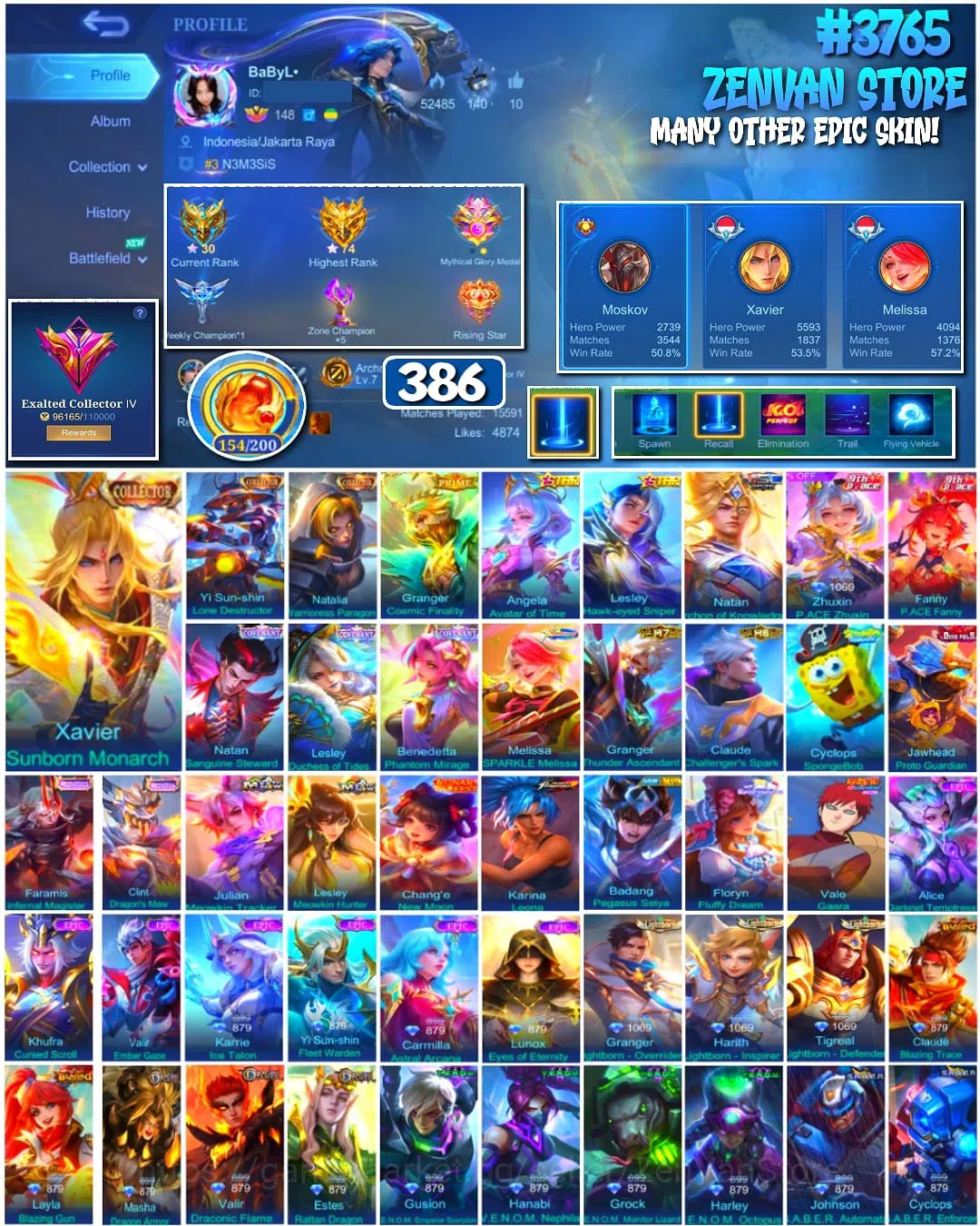 Mobile Legends: Bang Bang Accounts #3765 386 Skins | Collectors Xavier, Yin Sun Shin image 2
