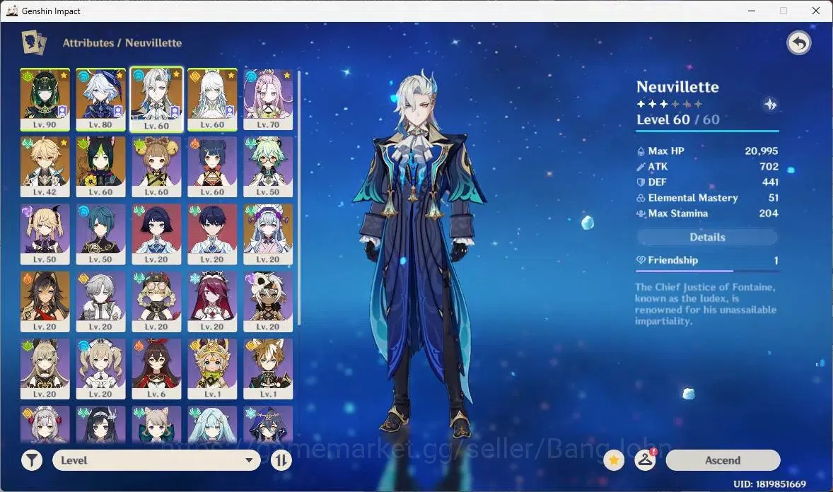 Genshin Impact Accounts ASIA | AR 54 | 4 limit (Nefer,Furina,Neuvillette,Z image 16