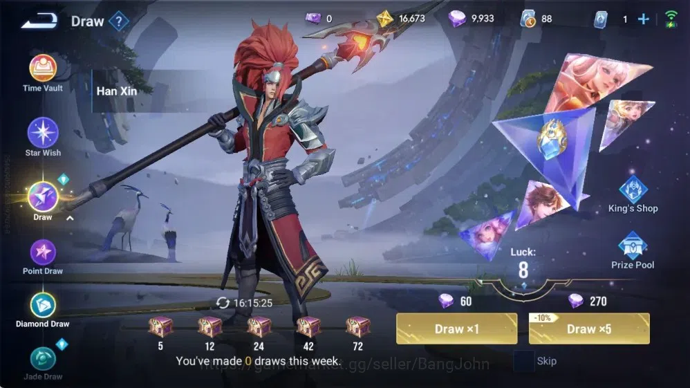 Honor of Kings Accounts Rare Skin Global|113H 195S|SXD Hou Yi|KIC Luna|Shanhai Yaria|Frozen Shi [Snowventure]|LNY24 Da 8