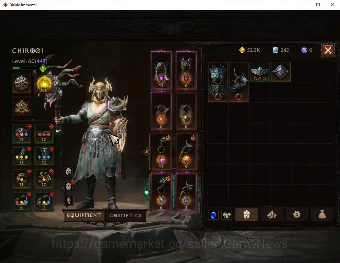 Diablo Immortal Accounts NA-High Heaven|CS ON|Lv60(447)|Druid|CR 32K|Reso 3 image 5
