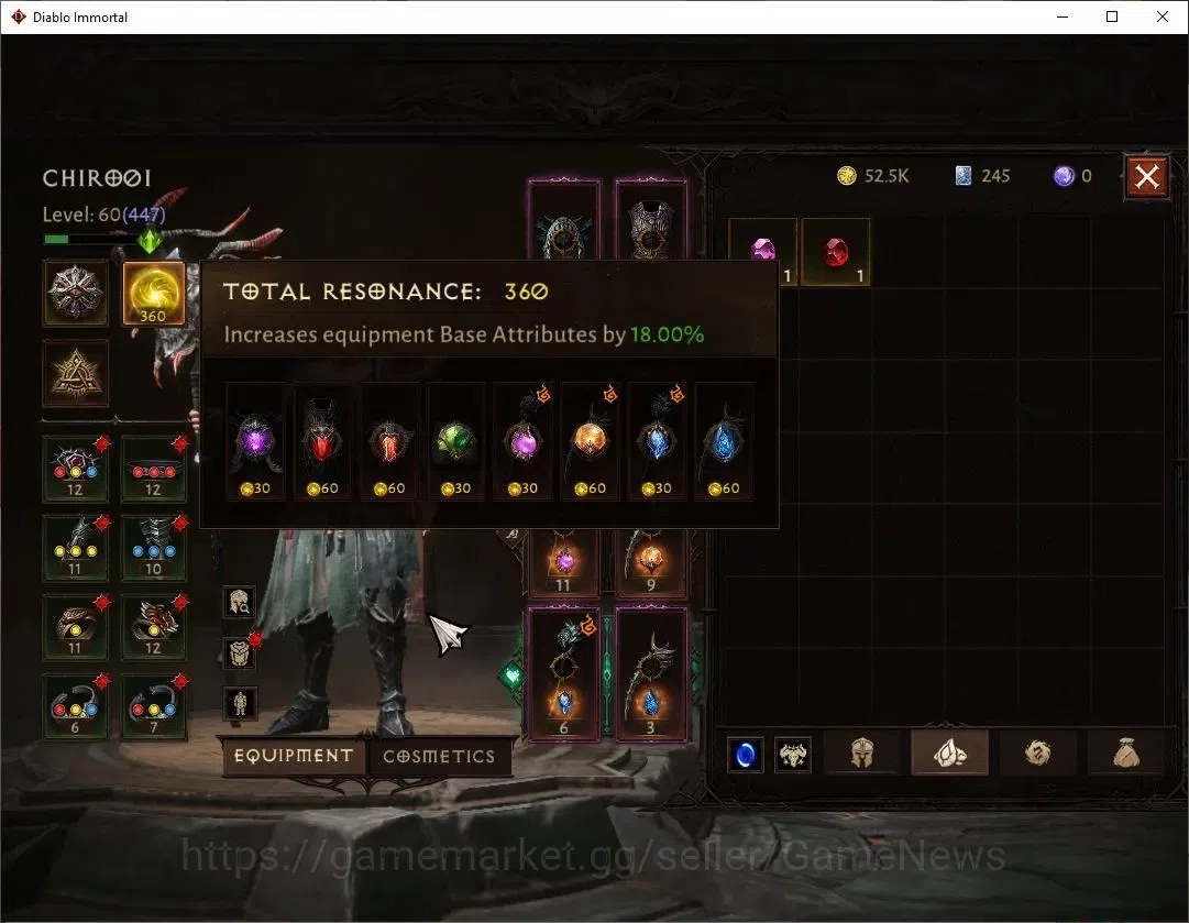 Diablo Immortal Accounts NA-High Heaven|CS ON|Lv60(447)|Druid|CR 32K|Reso 3 image 6