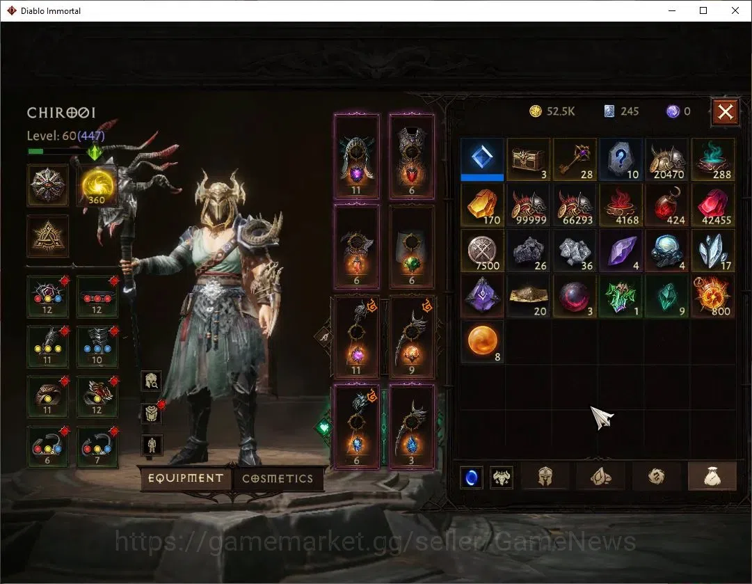 Diablo Immortal Accounts NA-High Heaven|CS ON|Lv60(447)|Druid|CR 32K|Reso 3 image 8