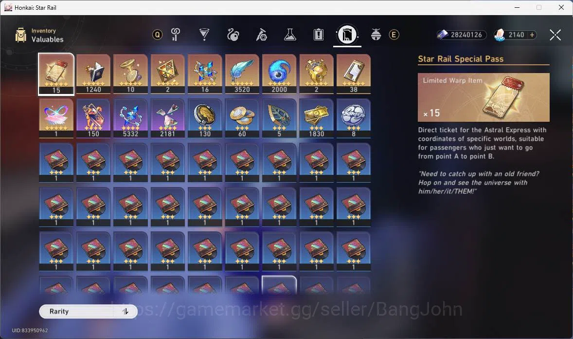 Honkai Star Rail Accounts Others ASIA|TL 70|16 Limit|11 LCsign|Jade 2140+Warp 15|Hypercarry 18
