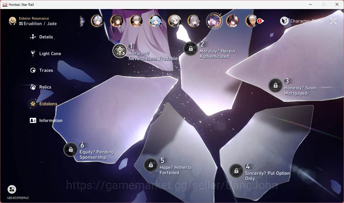Honkai Star Rail Accounts Others ASIA|TL 70|16 Limit|11 LCsign|Jade 2140+Warp 15|Hypercarry 7