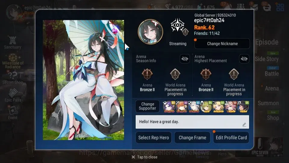Epic Seven Accounts Limited Hero GLOBAL Unverif|NewEra|8 ML(LC Bellona,DP Aria,DBSenya,Etc)+Rinak,AFSFlan|PoH ON|1,6K 2