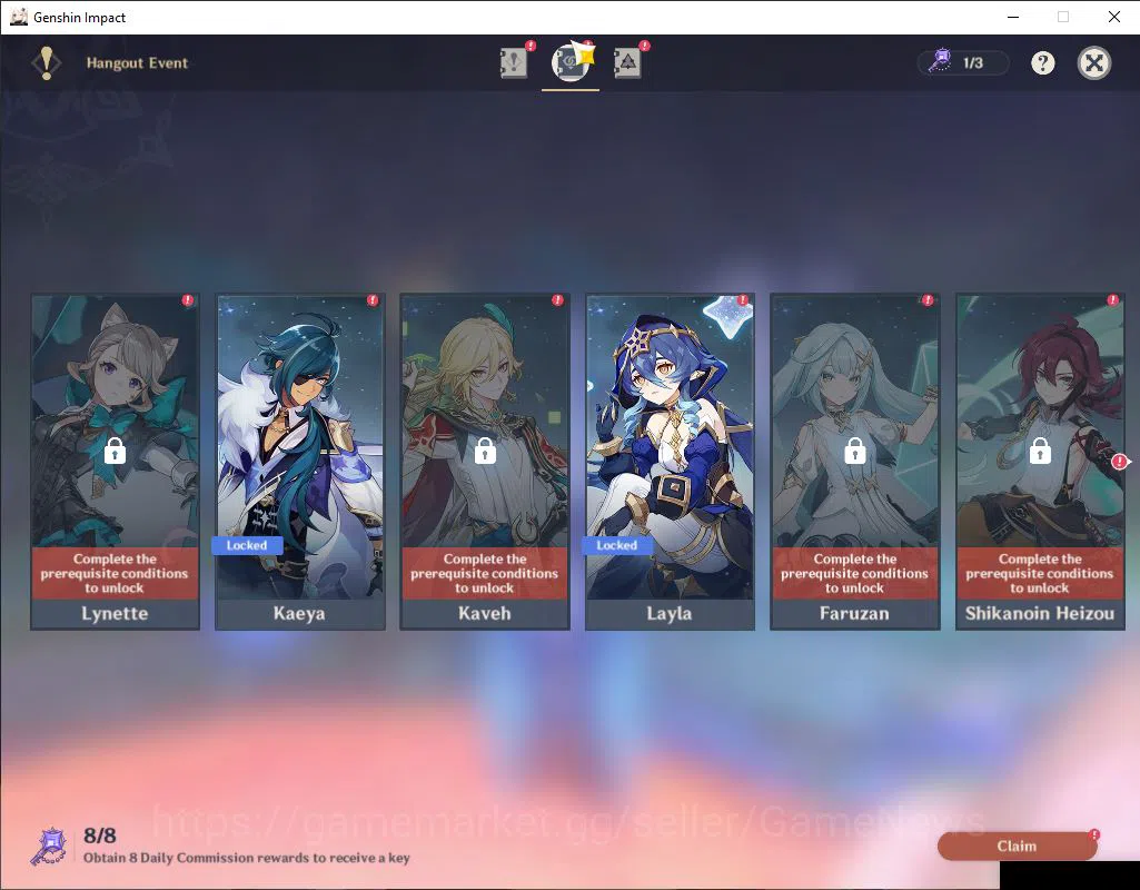 Genshin Impact Accounts Mid Game ASIA|AR 55|3Limited+4(*5Weapon)|Prime Team[Skirk+Sign,Neuvillate,Escoffier]|Mc Male|Low 12