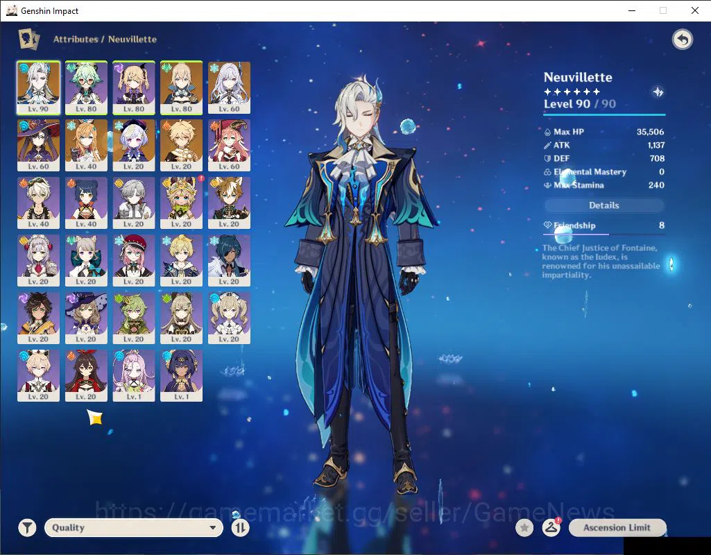 Genshin Impact Accounts Mid Game ASIA|AR 55|3Limited+4(*5Weapon)|Prime Team[Skirk+Sign,Neuvillate,Escoffier]|Mc Male|Low 3