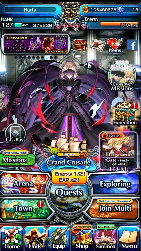 Grand Summoners Accounts End-Game Global|Rank 127|1 SpArt|34 Ascend+18 TW|(Shadow,Beta,S Emiya,S Luvia)+TW Penciligon 1