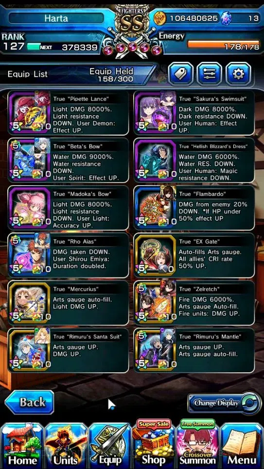 Grand Summoners Accounts End-Game Global|Rank 127|1 SpArt|34 Ascend+18 TW|(Shadow,Beta,S Emiya,S Luvia)+TW Penciligon 10
