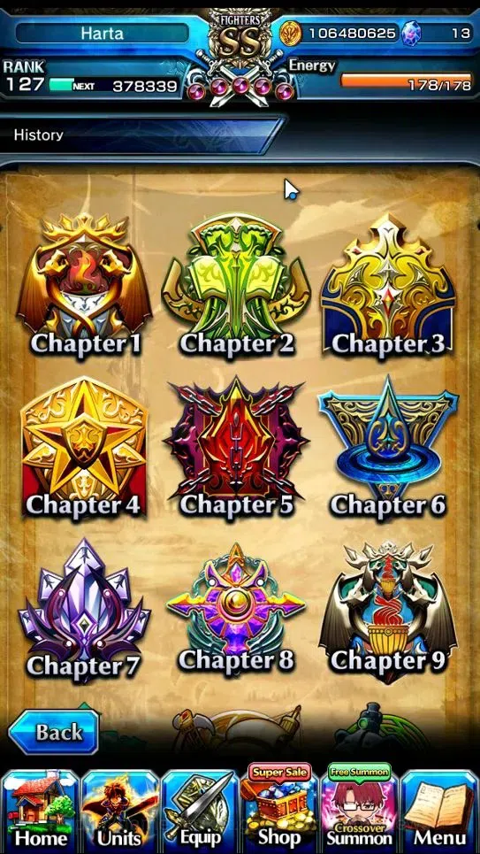 Grand Summoners Accounts End-Game Global|Rank 127|1 SpArt|34 Ascend+18 TW|(Shadow,Beta,S Emiya,S Luvia)+TW Penciligon 13