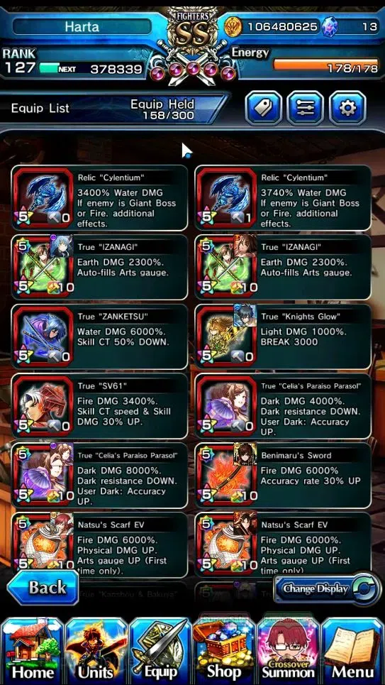 Grand Summoners Accounts End-Game Global|Rank 127|1 SpArt|34 Ascend+18 TW|(Shadow,Beta,S Emiya,S Luvia)+TW Penciligon 17