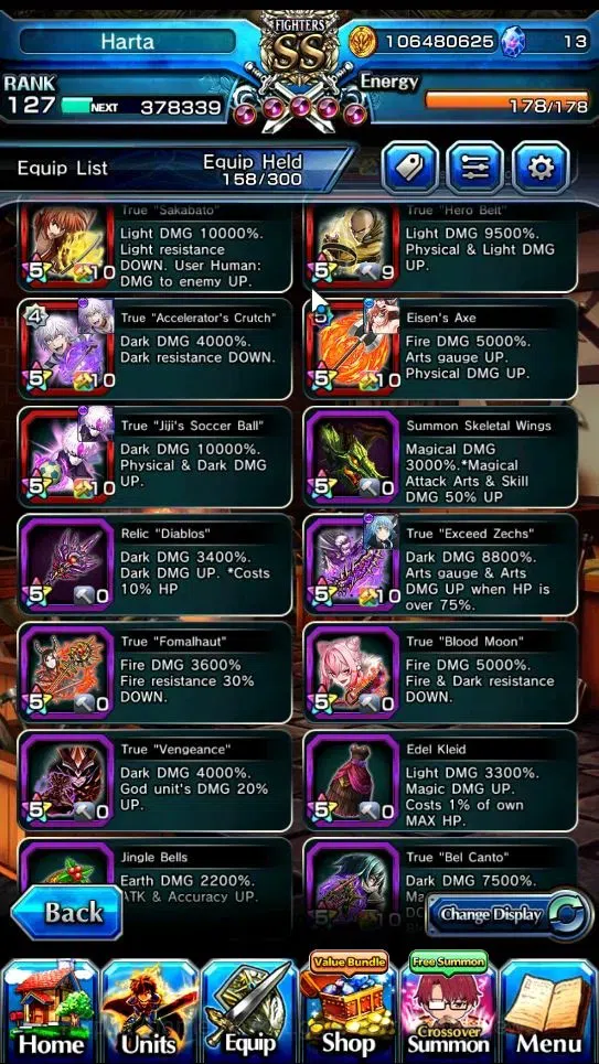 Grand Summoners Accounts End-Game Global|Rank 127|1 SpArt|34 Ascend+18 TW|(Shadow,Beta,S Emiya,S Luvia)+TW Penciligon 19