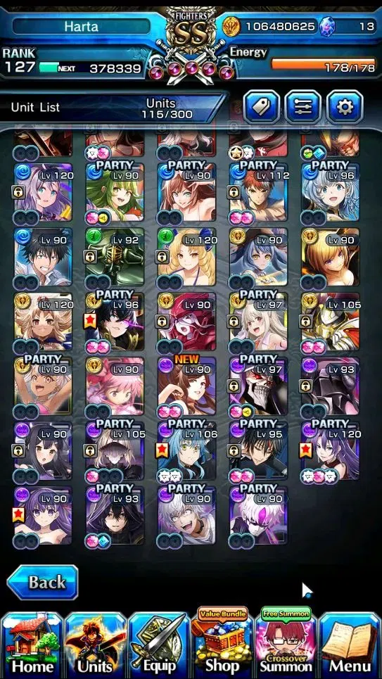Grand Summoners Accounts End-Game Global|Rank 127|1 SpArt|34 Ascend+18 TW|(Shadow,Beta,S Emiya,S Luvia)+TW Penciligon 6