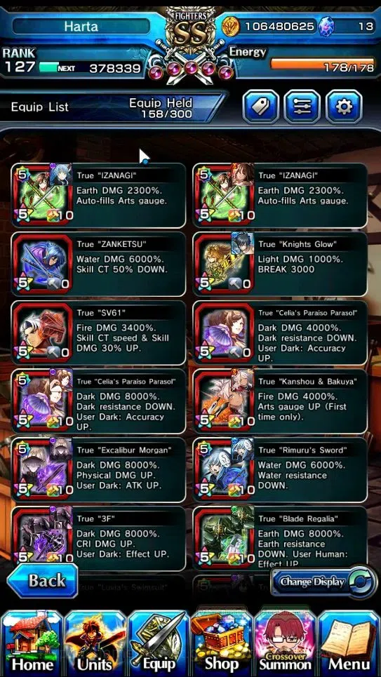 Grand Summoners Accounts End-Game Global|Rank 127|1 SpArt|34 Ascend+18 TW|(Shadow,Beta,S Emiya,S Luvia)+TW Penciligon 7