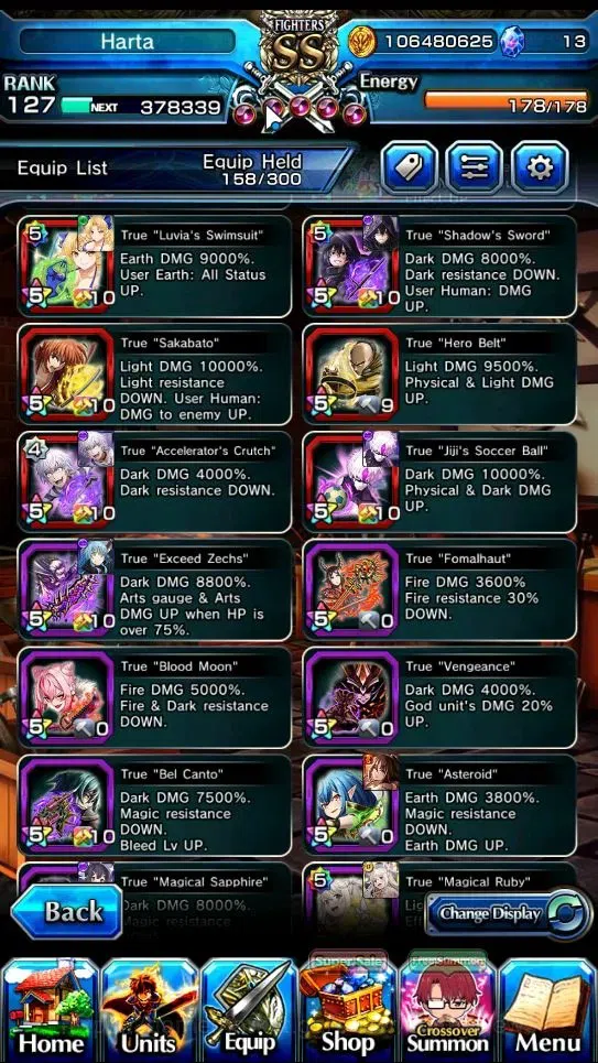 Grand Summoners Accounts End-Game Global|Rank 127|1 SpArt|34 Ascend+18 TW|(Shadow,Beta,S Emiya,S Luvia)+TW Penciligon 8