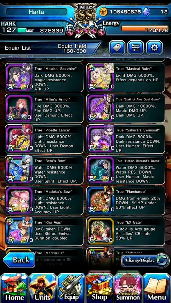 Grand Summoners Accounts End-Game Global|Rank 127|1 SpArt|34 Ascend+18 TW|(Shadow,Beta,S Emiya,S Luvia)+TW Penciligon 9
