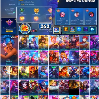 Mobile Legends: Bang Bang Accounts #4618 262 Skins | Karina Leona (KOF) | Vale Gaara (NARUTO) | Natalia Warrioress Paragon