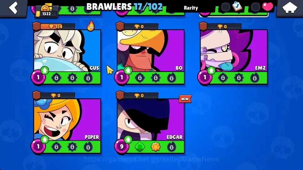Brawl Stars Accounts 1322 Trophy|5875 Bling|17 Brawlers 1 Max Lvl [Shelly] 2 Epic Skin [Final Boss Rico] 1 Super Rare Skin 10
