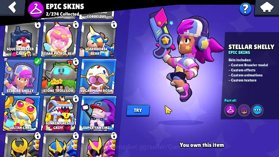 Brawl Stars Accounts 1322 Trophy|5875 Bling|17 Brawlers 1 Max Lvl [Shelly] 2 Epic Skin [Final Boss Rico] 1 Super Rare Skin 12
