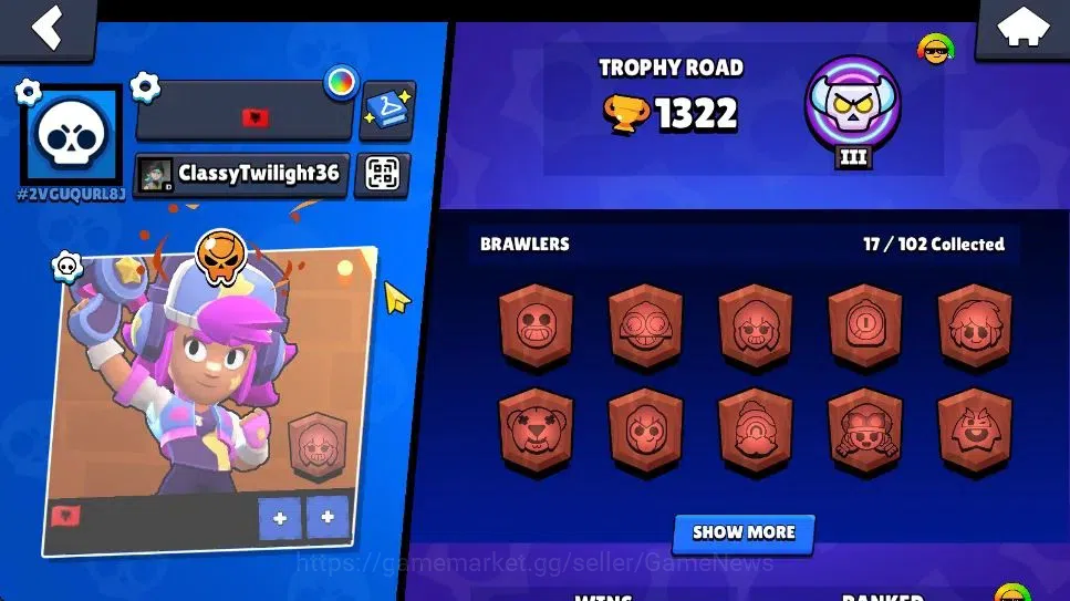 Brawl Stars Accounts 1322 Trophy|5875 Bling|17 Brawlers 1 Max Lvl [Shelly] 2 Epic Skin [Final Boss Rico] 1 Super Rare Skin 2
