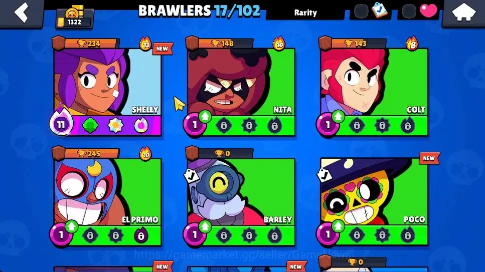 Brawl Stars Accounts 1322 Trophy|5875 Bling|17 Brawlers 1 Max Lvl [Shelly] 2 Epic Skin [Final Boss Rico] 1 Super Rare Skin 8