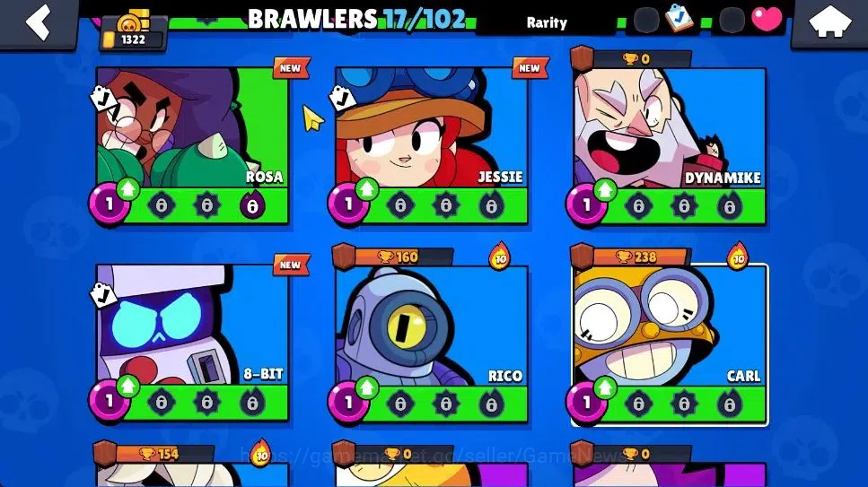 Brawl Stars Accounts 1322 Trophy|5875 Bling|17 Brawlers 1 Max Lvl [Shelly] 2 Epic Skin [Final Boss Rico] 1 Super Rare Skin 9