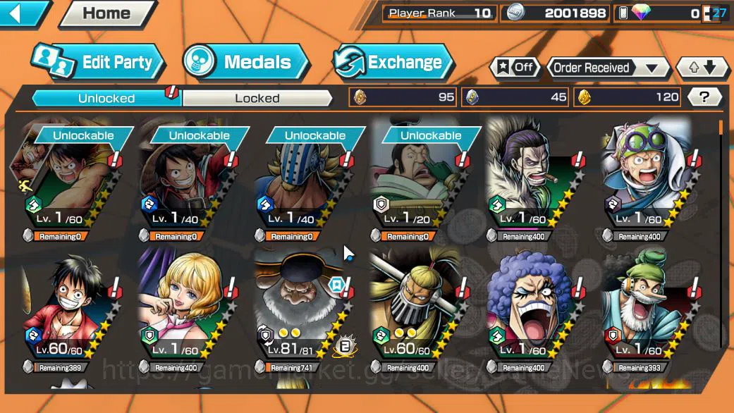 One Piece Bounty Rush Accounts Starter Global|6 EX 1 MAX|AMS Borsalino,Gear5 Luffy,T5E Jaygarcia,KING D.Roger,Roronoa 6