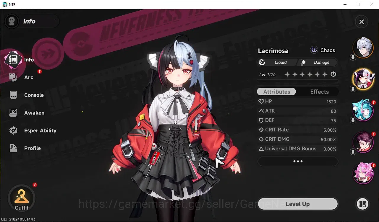 Neverness to Everness Accounts GLOBAL Southeast Asia|HL 3|1 S-Class (LacrimosaA1) image 3