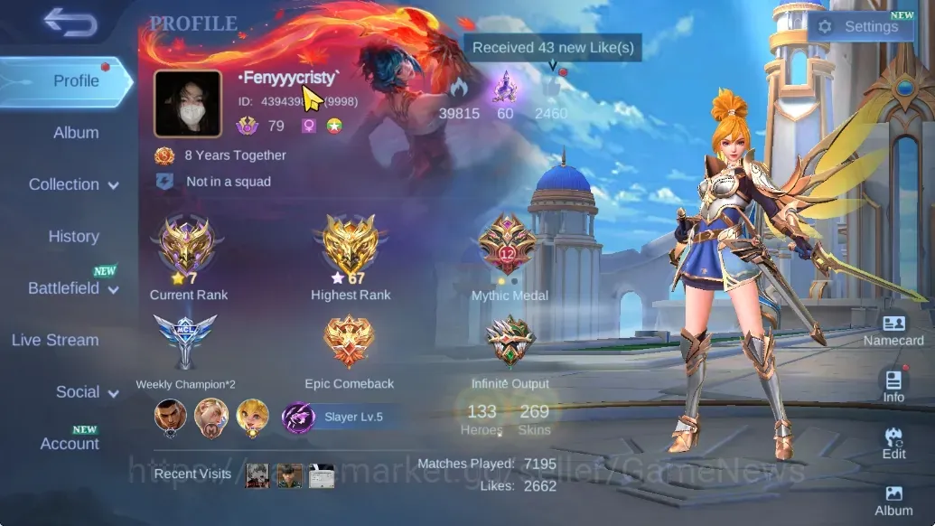 Mobile Legends: Bang Bang Accounts Collector Hero 133|Skin 269|Ex Glory 67|Karina KoF,Hayabusa 1