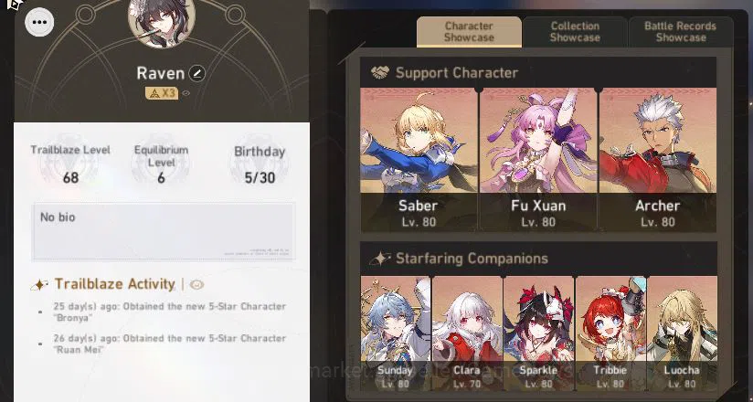 Honkai Star Rail Accounts Asia|TL 68|Saber Team|11 Limited|[Saber,Archer]+Si image 2