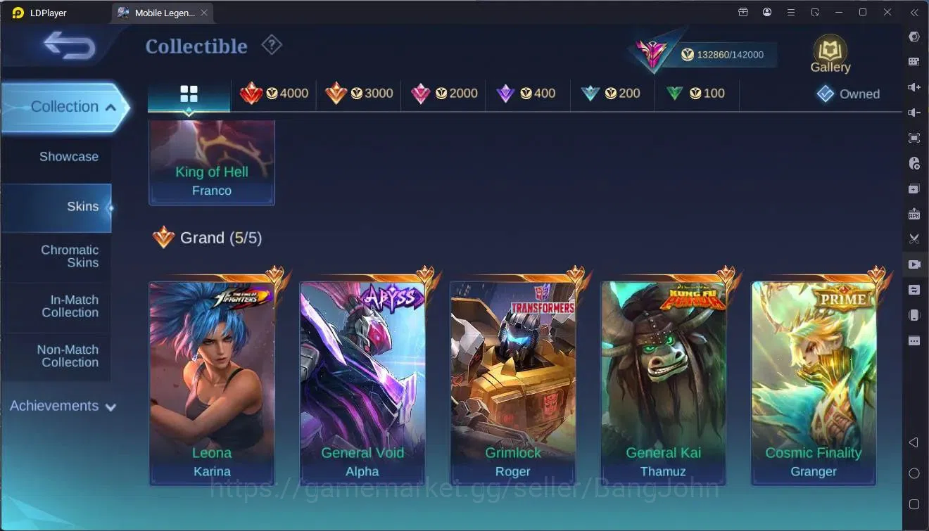 Mobile Legends: Bang Bang Accounts Global|Hero 131|Skin 455|Exalted|Legend Franco|Aby image 13